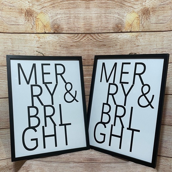 Pack of 2 Merry‎ & Bright Wall Decor Framed Sign Pictures - Picture 1 of 2